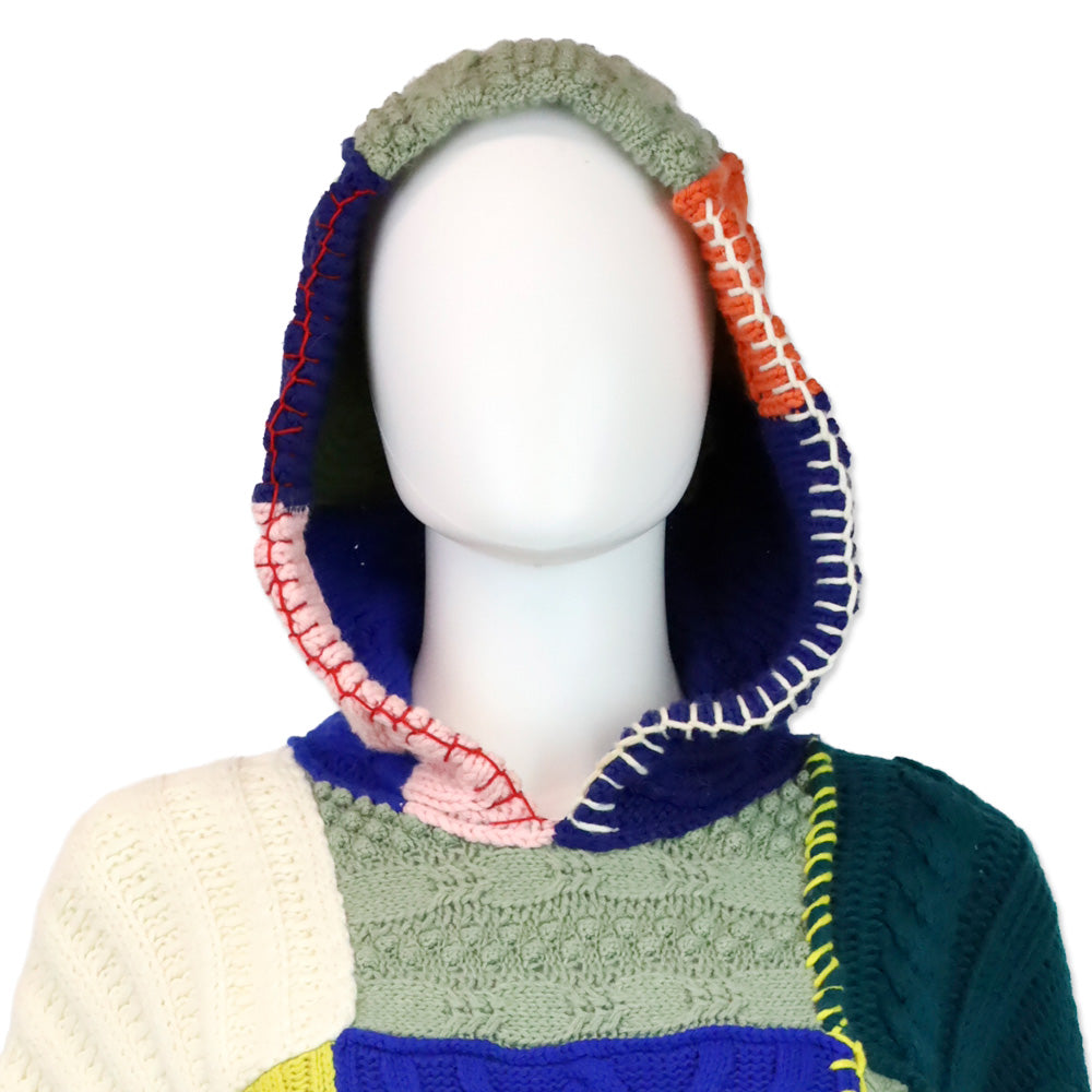 Burberry Multicolor Patchwork Wool Cotton Blend Hoodie Sweater