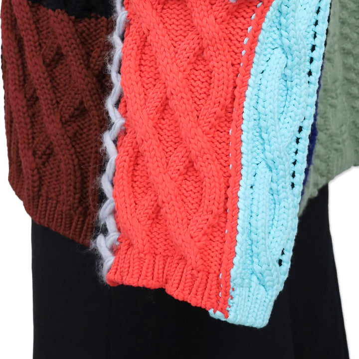 Burberry Multicolor Patchwork Wool Cotton Blend Hoodie Sweater