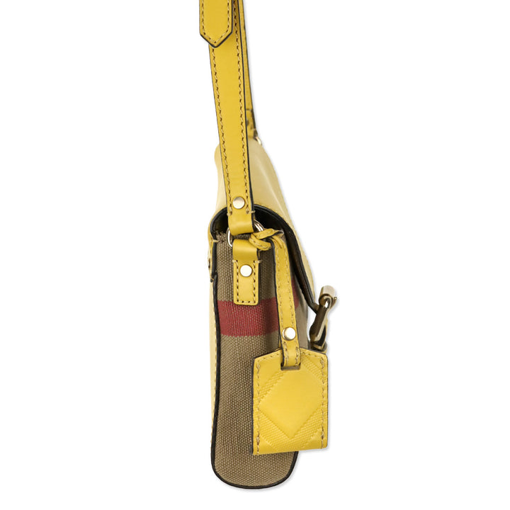 Burberry Mustard Yellow Leather & House Check Canvas Henham Small Crossbody