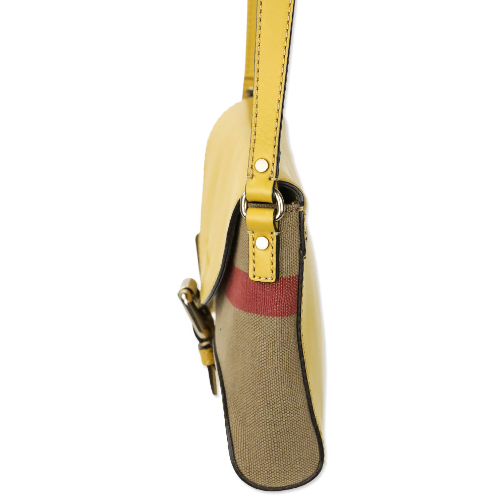 Burberry Mustard Yellow Leather & House Check Canvas Henham Small Crossbody