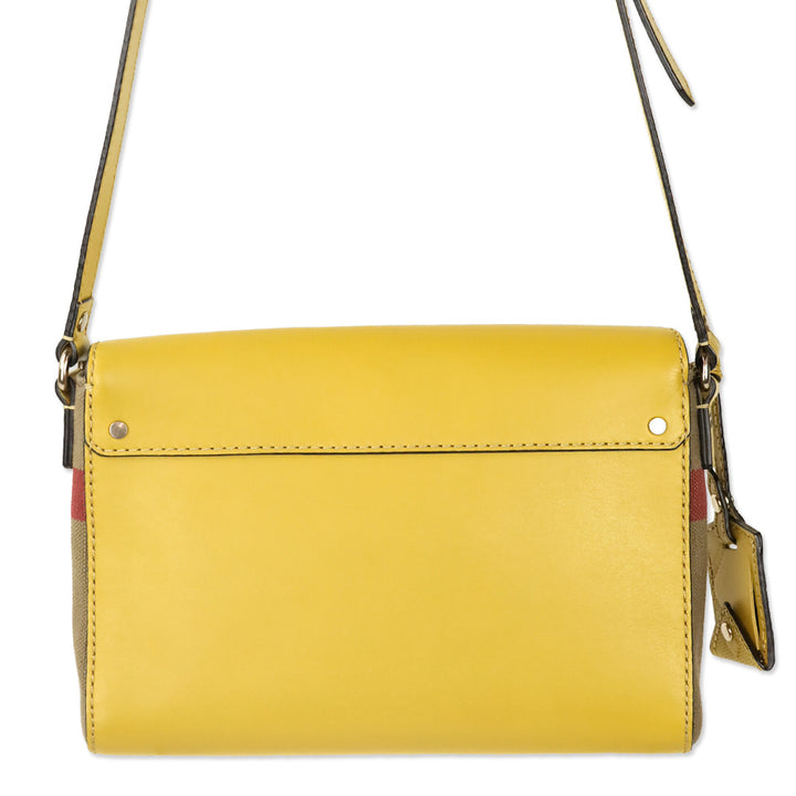 Burberry Mustard Yellow Leather & House Check Canvas Henham Small Crossbody