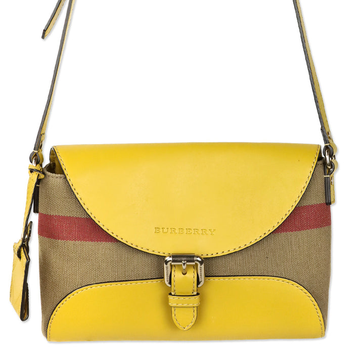 Burberry Mustard Yellow Leather & House Check Canvas Henham Small Crossbody