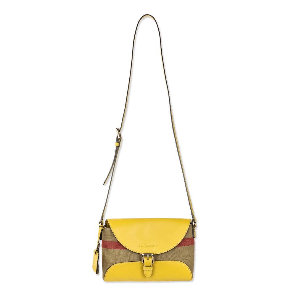 Burberry Mustard Yellow Leather & House Check Canvas Henham Small Crossbody