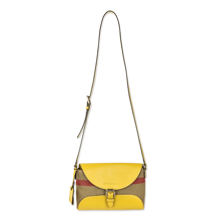 Burberry Mustard Yellow Leather & House Check Canvas Henham Small Crossbody