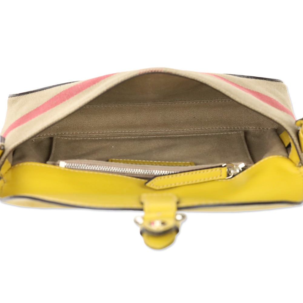 Burberry Mustard Yellow Leather & House Check Canvas Henham Small Crossbody