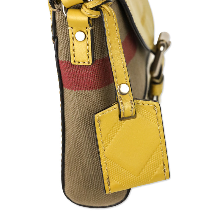 Burberry Mustard Yellow Leather & House Check Canvas Henham Small Crossbody