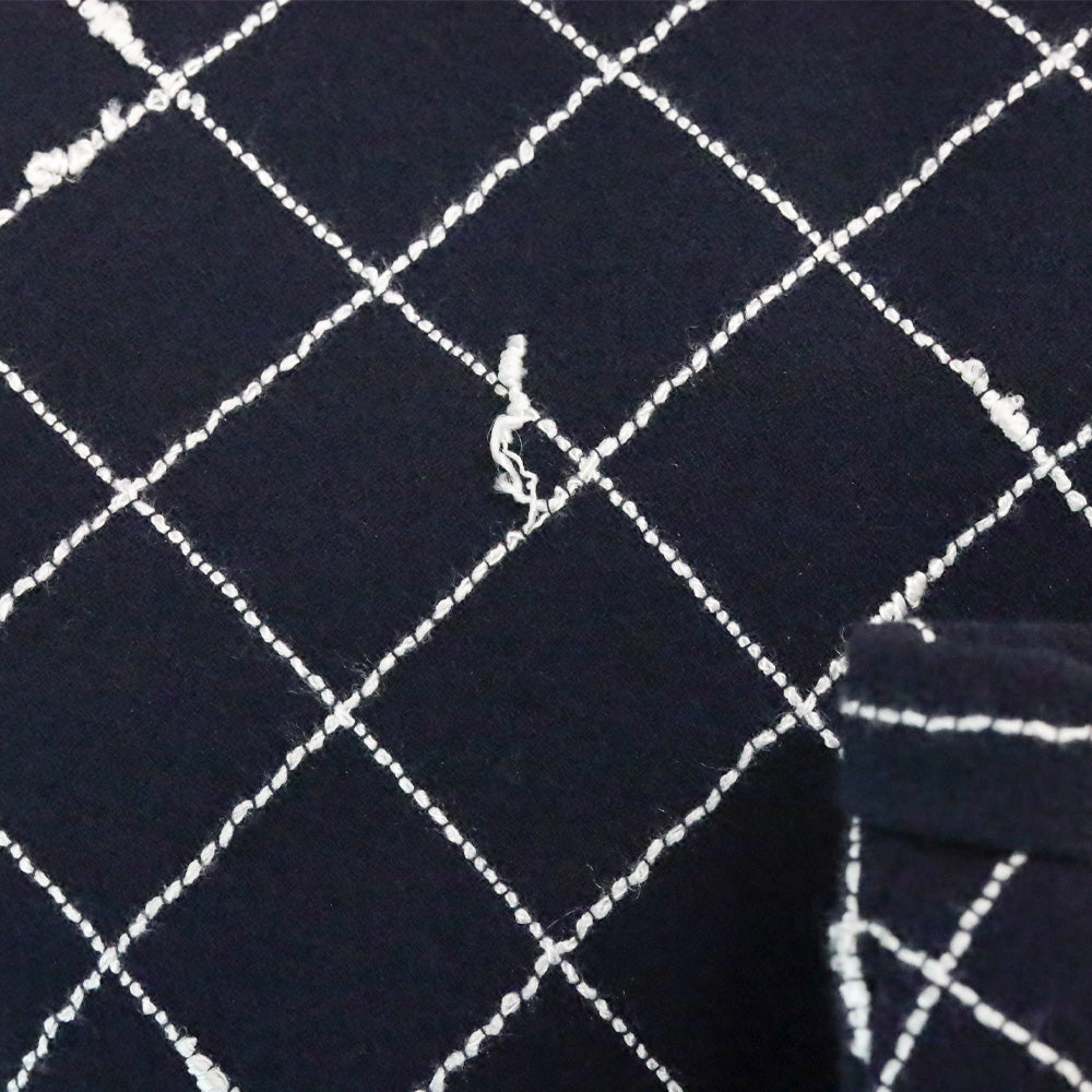 Burberry Navy Blue Window Pane Check Pattern Wool Midi Skirt