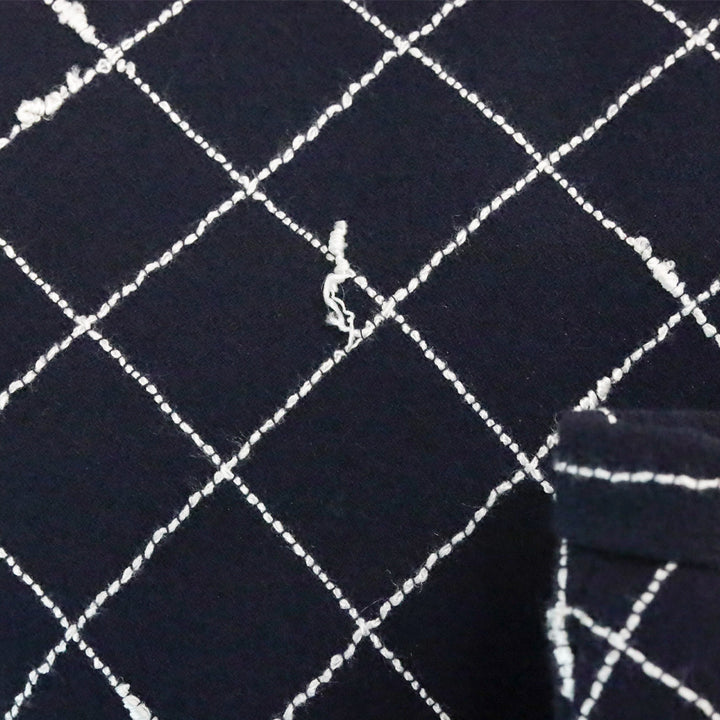 Burberry Navy Blue Window Pane Check Pattern Wool Midi Skirt