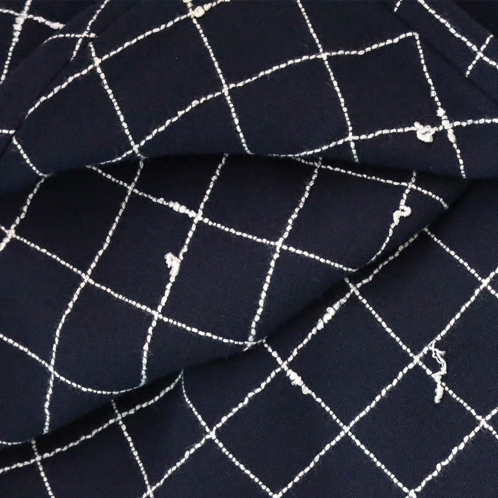 Burberry Navy Blue Window Pane Check Pattern Wool Midi Skirt