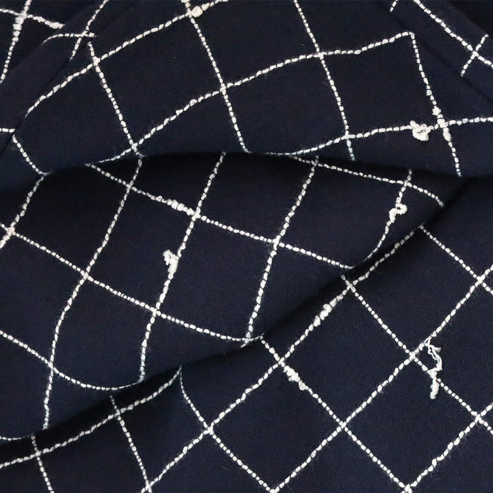 Burberry Navy Blue Window Pane Check Pattern Wool Midi Skirt