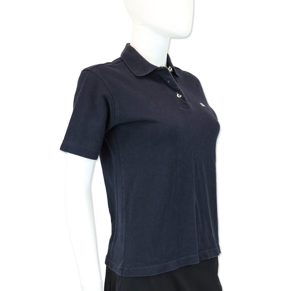 Burberry Navy Cotton Nova Check Trim Polo Shirt