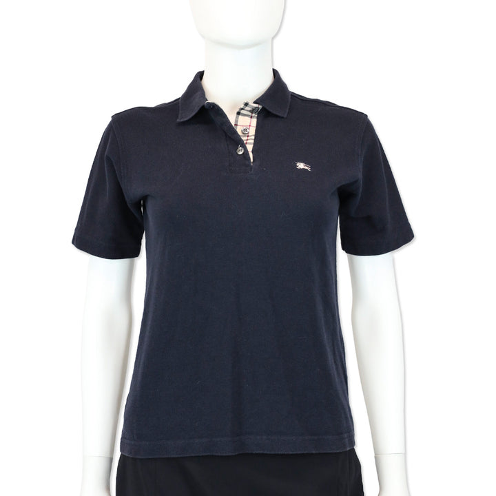 Burberry Navy Cotton Nova Check Trim Polo Shirt