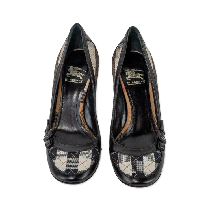 Burberry Nova Check and Leather Round Toe Heels