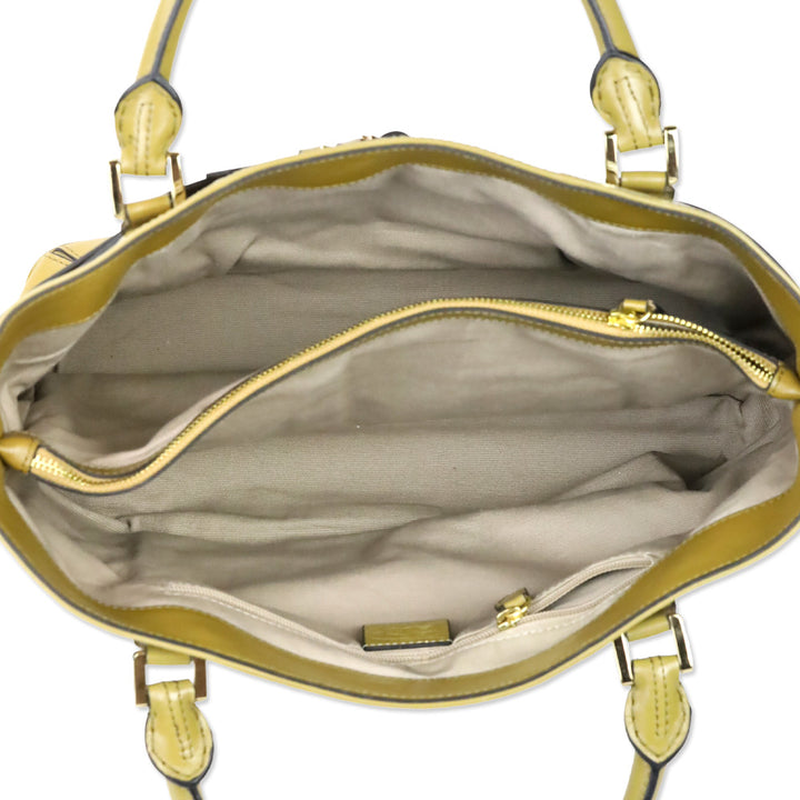 Burberry Olive Green Leather Bridle House Check Canvas Lynher Medium Tote Bag