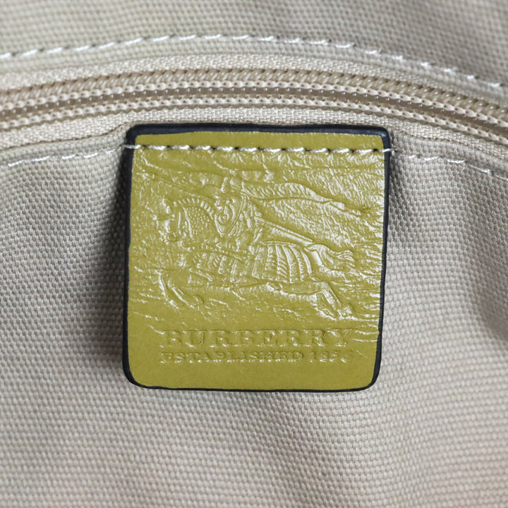 Burberry Olive Green Leather Bridle House Check Canvas Lynher Medium Tote Bag