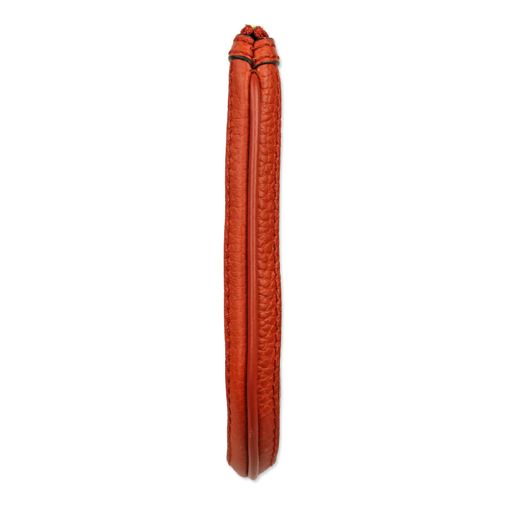 Burberry Orange Leather Brown Stripe Zip Pouch Wristlet