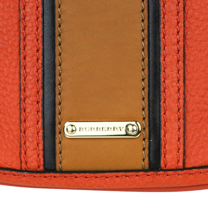 Burberry Orange Leather Brown Stripe Zip Pouch Wristlet