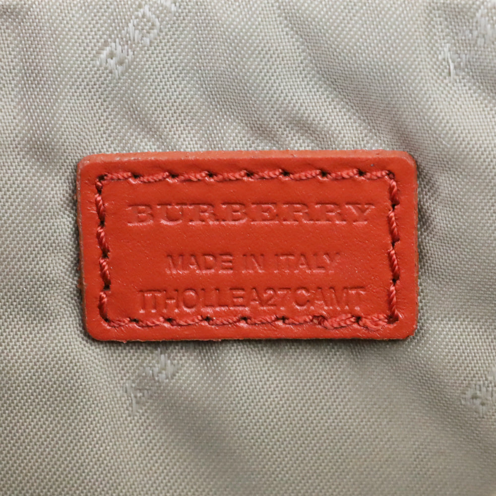 Burberry Orange Leather Brown Stripe Zip Pouch Wristlet