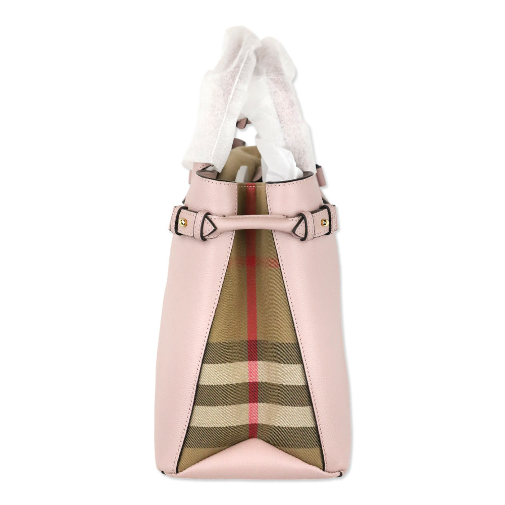 Burberry Pale Orchid Derby Leather House Check Medium Banner Tote