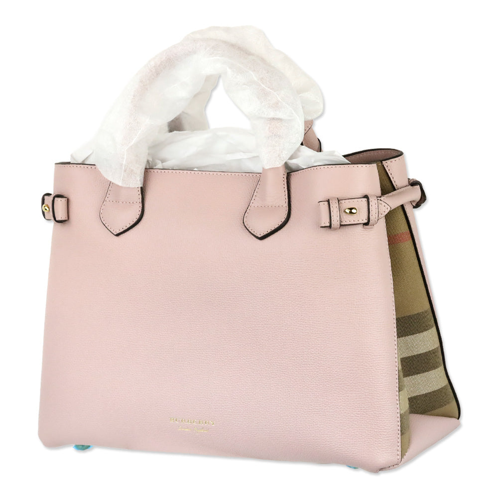 Burberry Pale Orchid Derby Leather House Check Medium Banner Tote