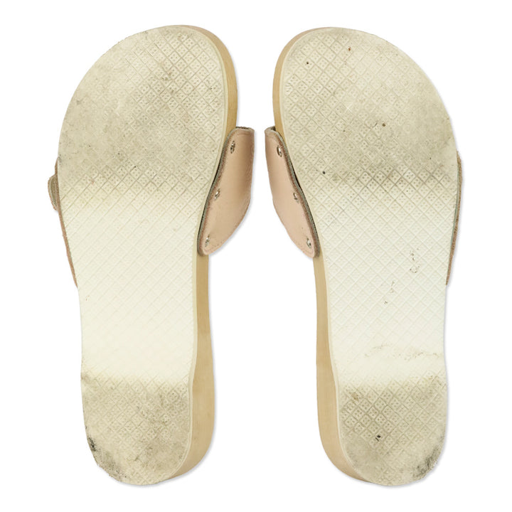 Burberry Pink Leather Buckle Wood Clog Mules Sandals