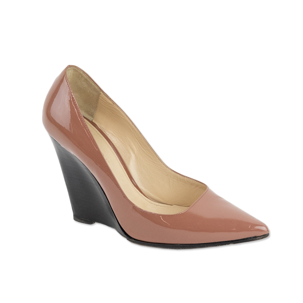 Burberry Pointed Toe Blush Pink Patent Leather Wedge