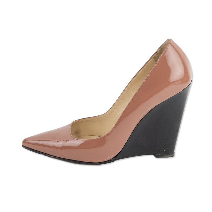 Burberry Pointed Toe Blush Pink Patent Leather Wedge