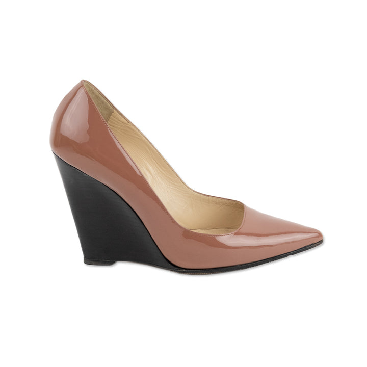 Burberry Pointed Toe Blush Pink Patent Leather Wedge