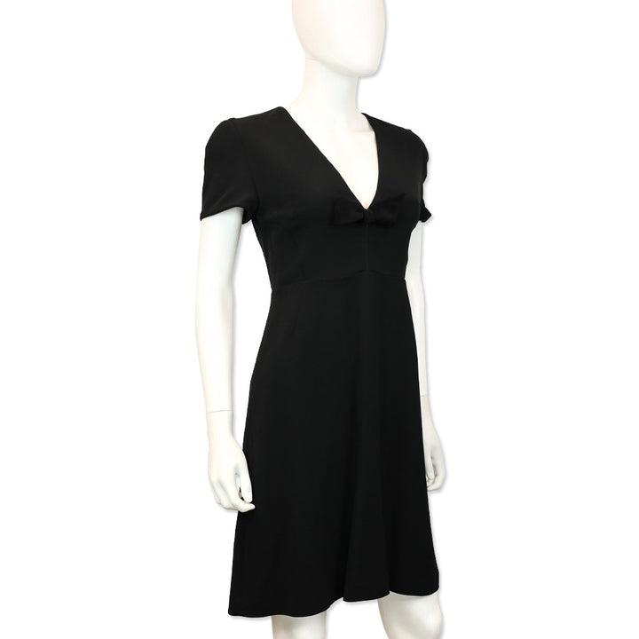 Burberry Prorsum Black Bow V-Neck Short Sleeve Midi Dress