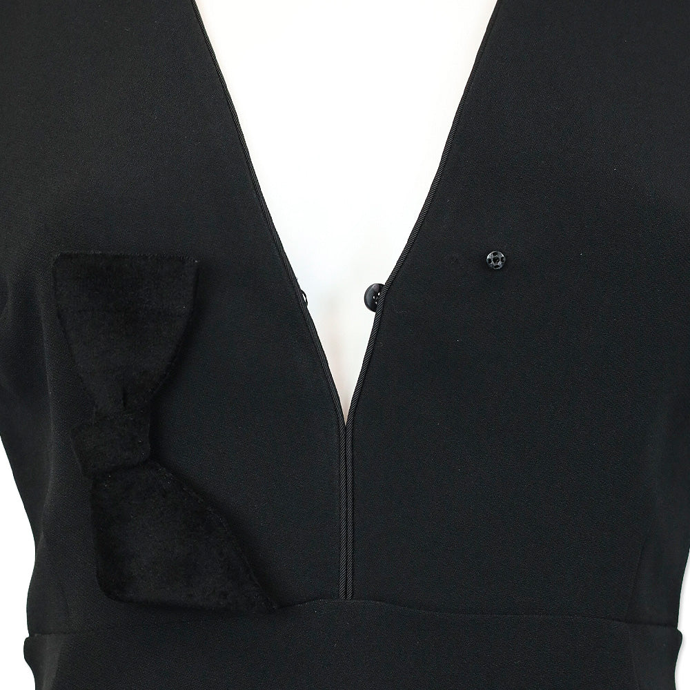 Burberry Prorsum Black Bow V-Neck Short Sleeve Midi Dress