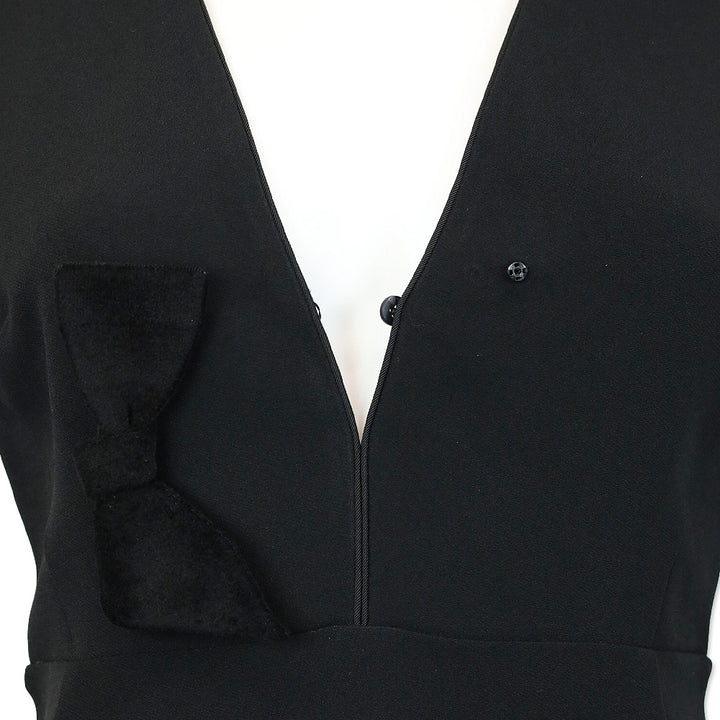 Burberry Prorsum Black Bow V-Neck Short Sleeve Midi Dress