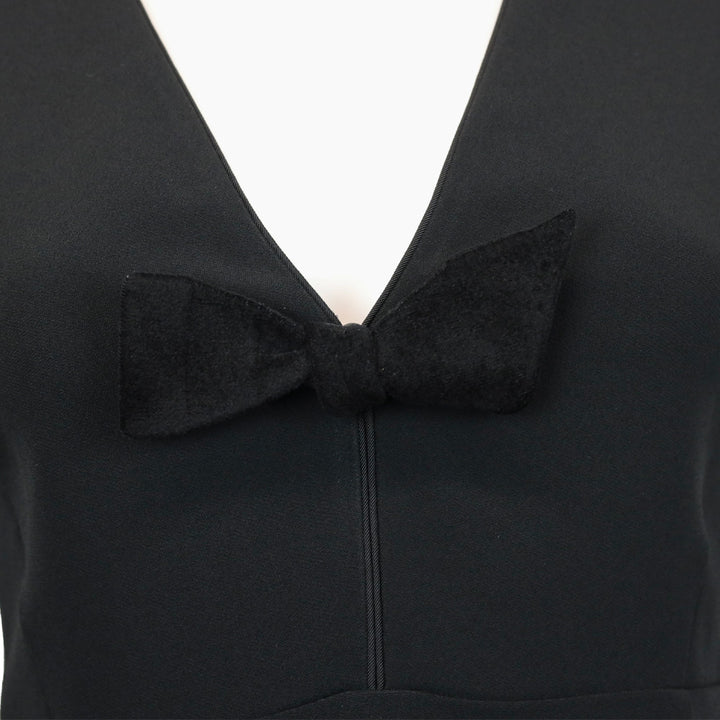 Burberry Prorsum Black Bow V-Neck Short Sleeve Midi Dress