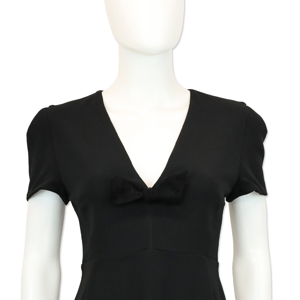 Burberry Prorsum Black Bow V-Neck Short Sleeve Midi Dress