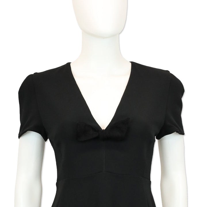 Burberry Prorsum Black Bow V-Neck Short Sleeve Midi Dress