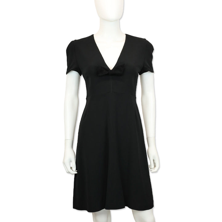 Burberry Prorsum Black Bow V-Neck Short Sleeve Midi Dress