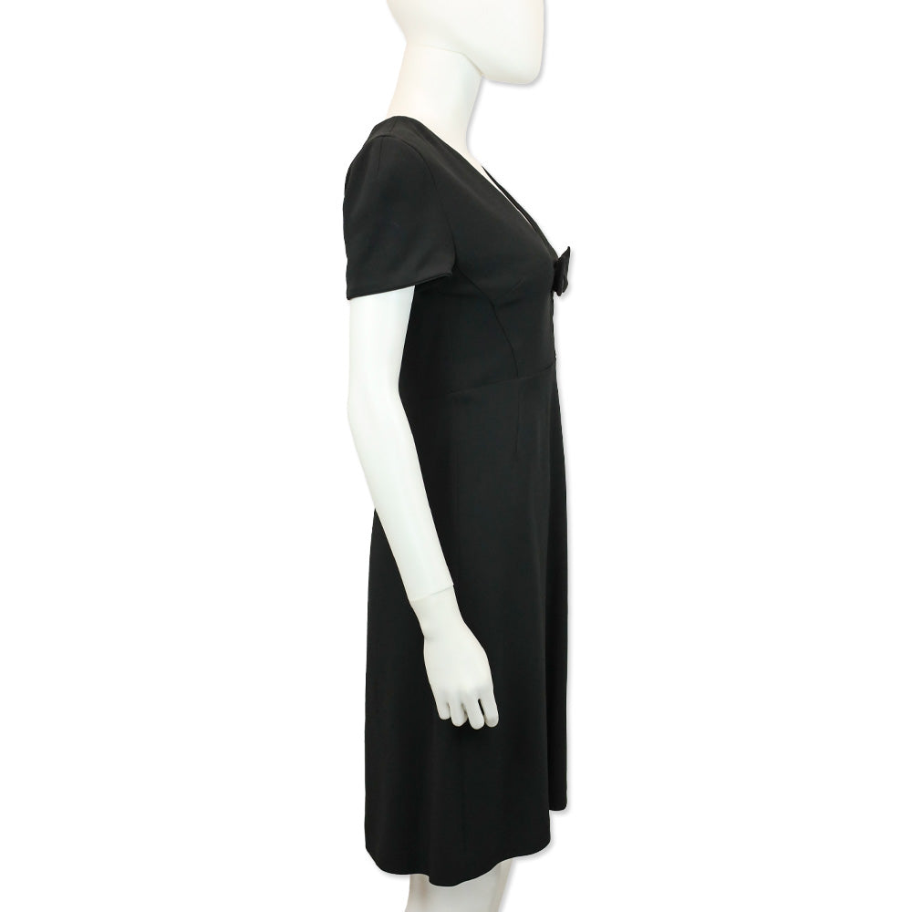 Burberry Prorsum Black Bow V-Neck Short Sleeve Midi Dress