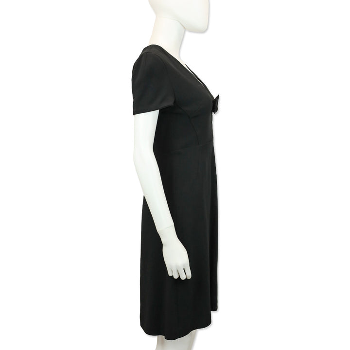 Burberry Prorsum Black Bow V-Neck Short Sleeve Midi Dress