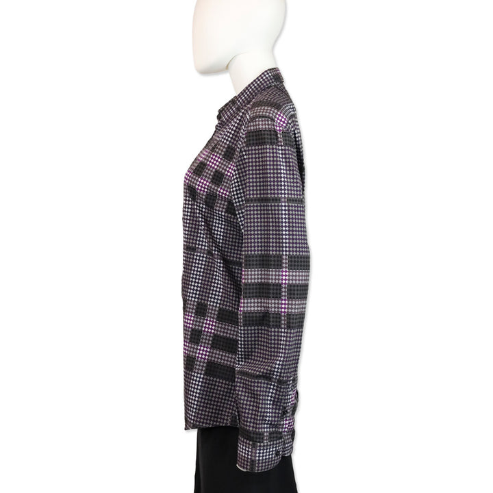 Burberry Purple Plaid Mixed Print Cotton Tailored Button Up Shirt