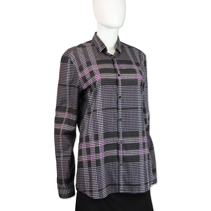 Burberry Purple Plaid Mixed Print Cotton Tailored Button Up Shirt