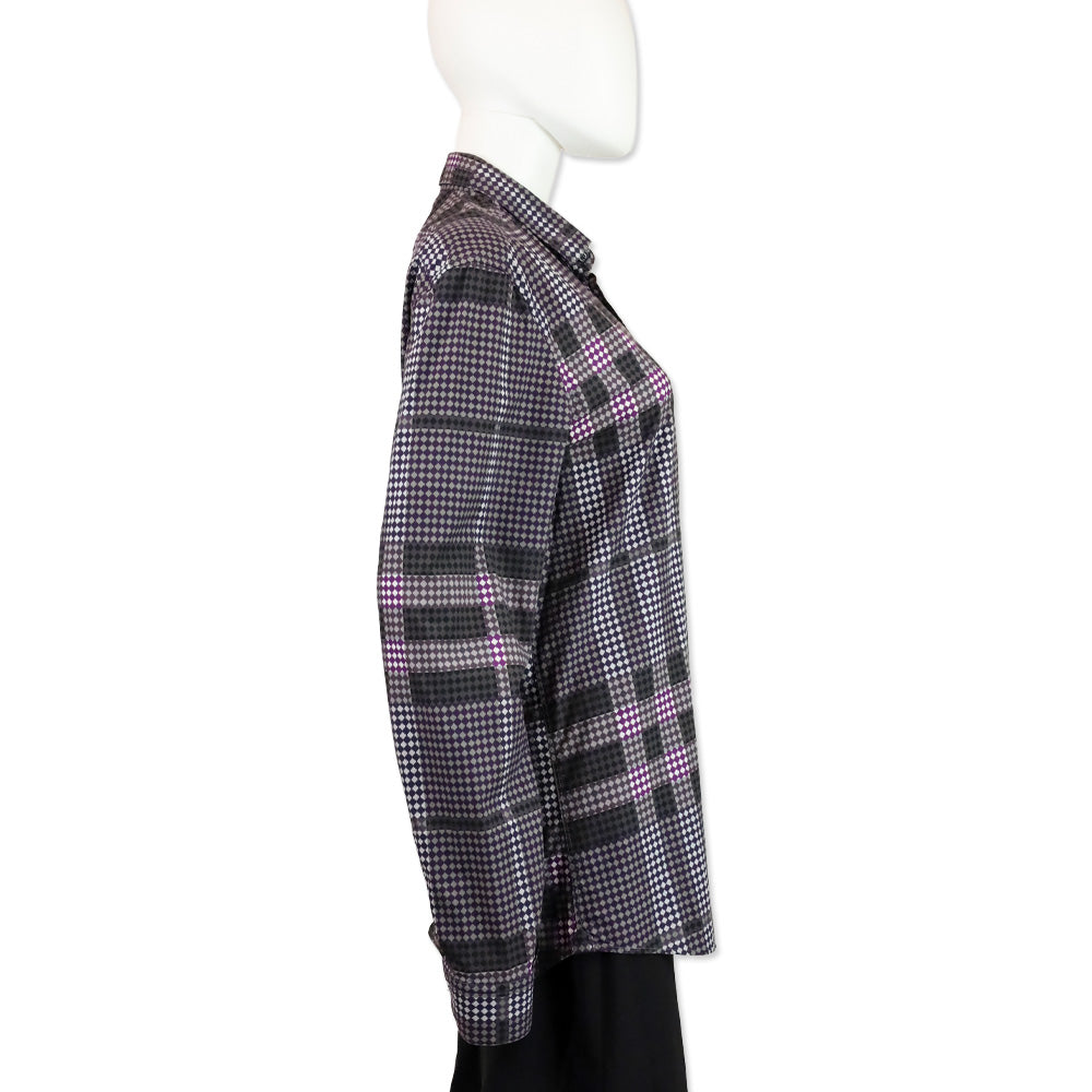 Burberry Purple Plaid Mixed Print Cotton Tailored Button Up Shirt