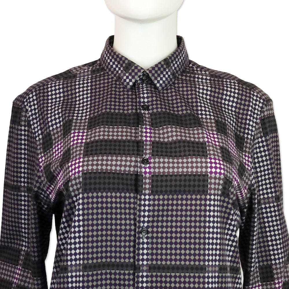 Burberry Purple Plaid Mixed Print Cotton Tailored Button Up Shirt