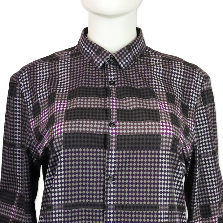 Burberry Purple Plaid Mixed Print Cotton Tailored Button Up Shirt