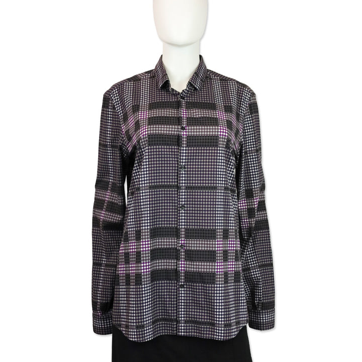 Burberry Purple Plaid Mixed Print Cotton Tailored Button Up Shirt