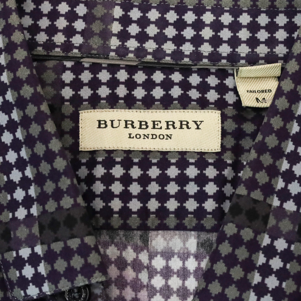 Burberry Purple Plaid Mixed Print Cotton Tailored Button Up Shirt