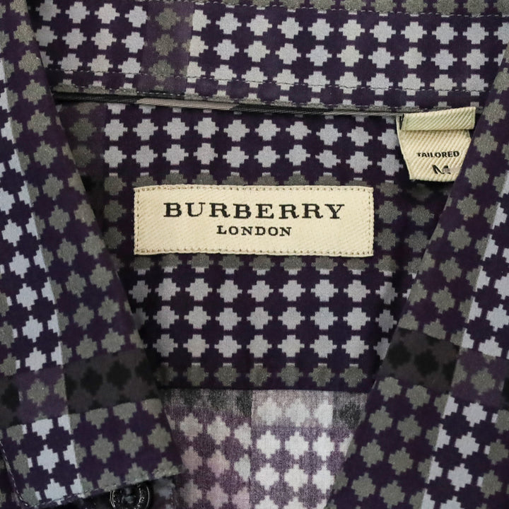 Burberry Purple Plaid Mixed Print Cotton Tailored Button Up Shirt
