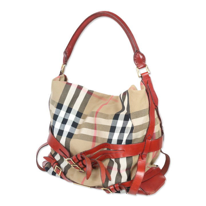 Burberry Red Bridle House Check Canvas Gosford Hobo Bag