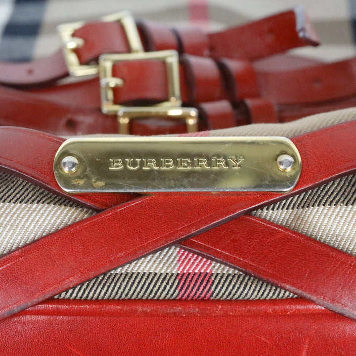 Burberry Red Bridle House Check Canvas Gosford Hobo Bag