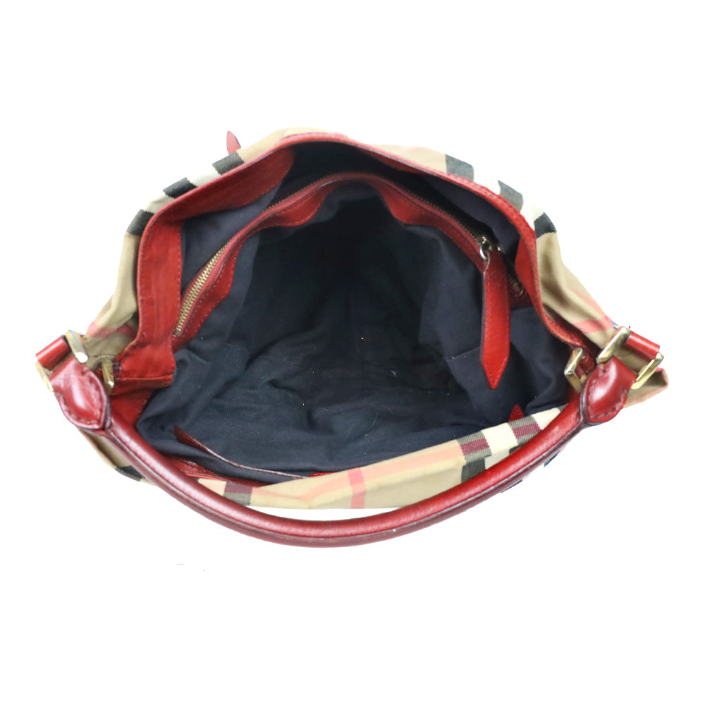 Burberry Red Bridle House Check Canvas Gosford Hobo Bag