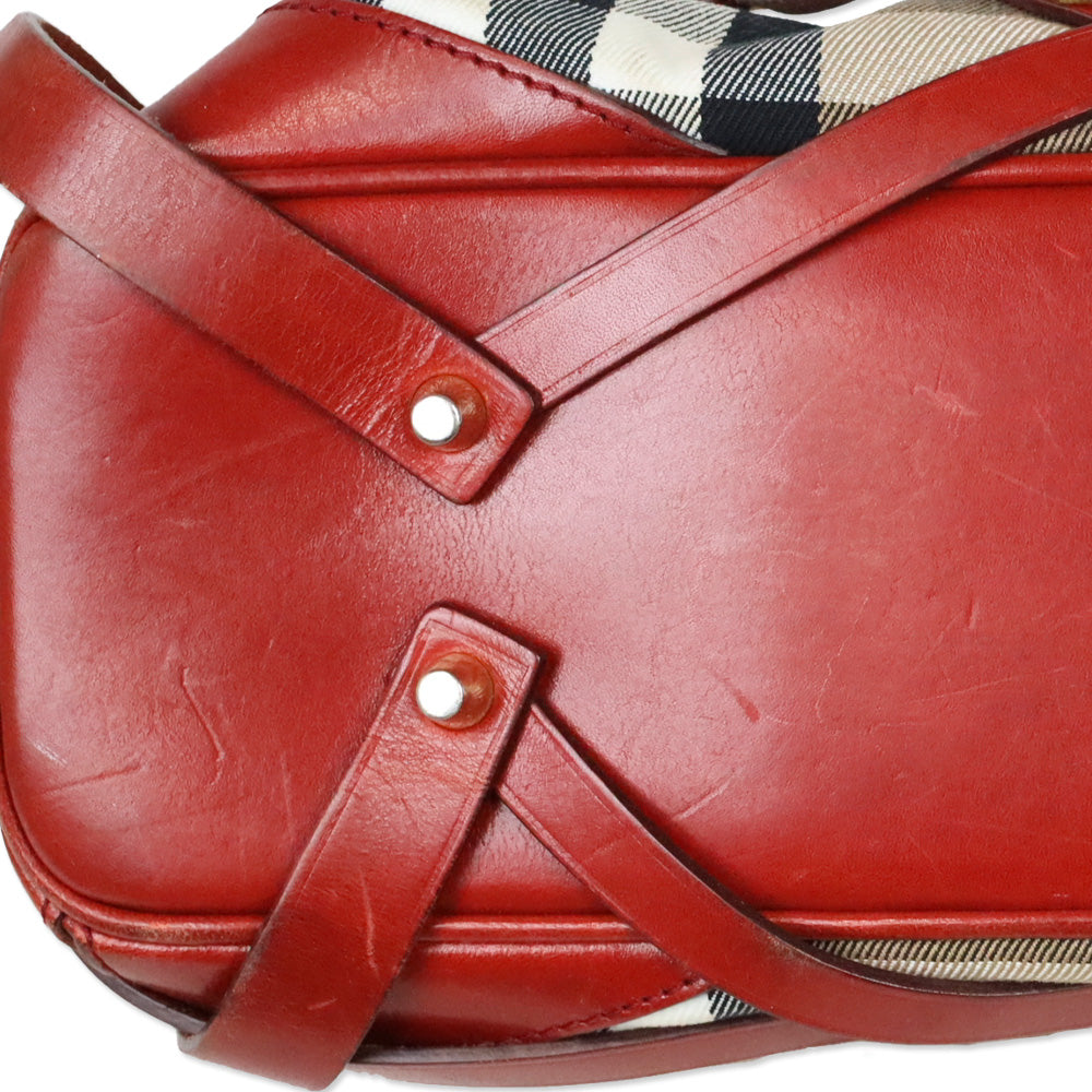 Burberry Red Bridle House Check Canvas Gosford Hobo Bag