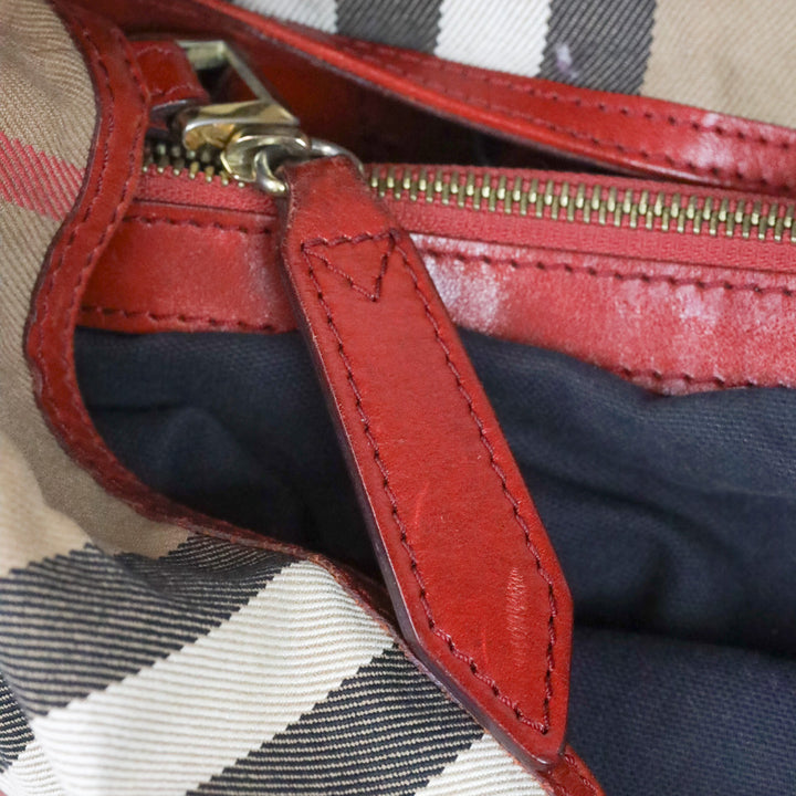 Burberry Red Bridle House Check Canvas Gosford Hobo Bag